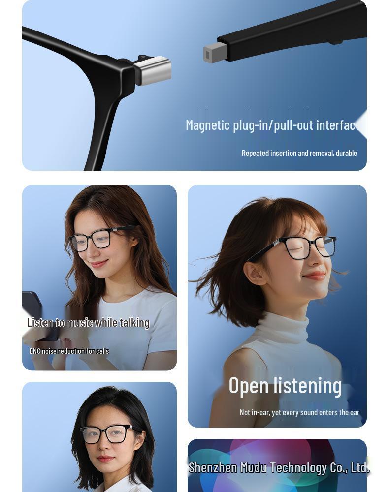 2026 Smart AI Glasses: Magnetic Plug-in for Calls, Music, Voice Assistant, and Translation.