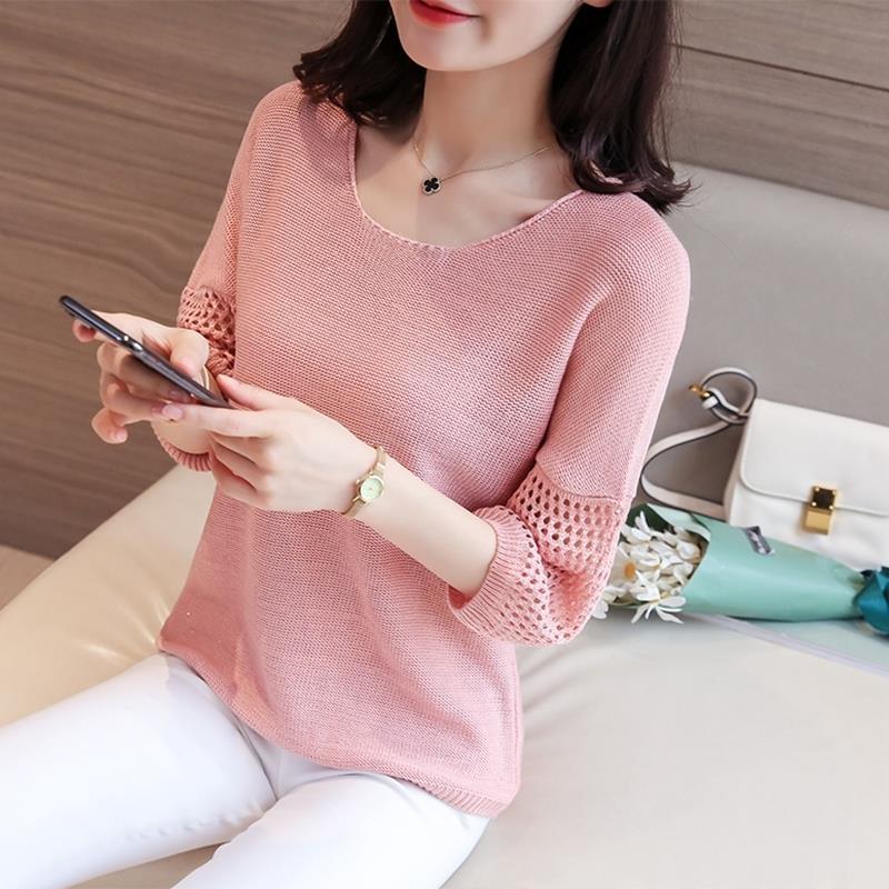 Felpa Cava Primavera e Autunno Manica Media Maglia da Fondo da Donna Maglione Esterno Largo da Donna Sottile