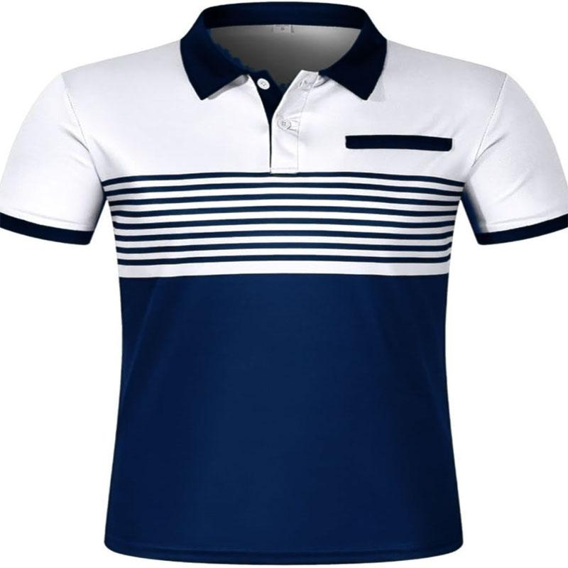 

Летняя мужская полосатая рубашка-поло с 3D-цифровым принтом, повседневная и удобная, с короткими рукавами, подходит для делового и семейного использования 3XL синий