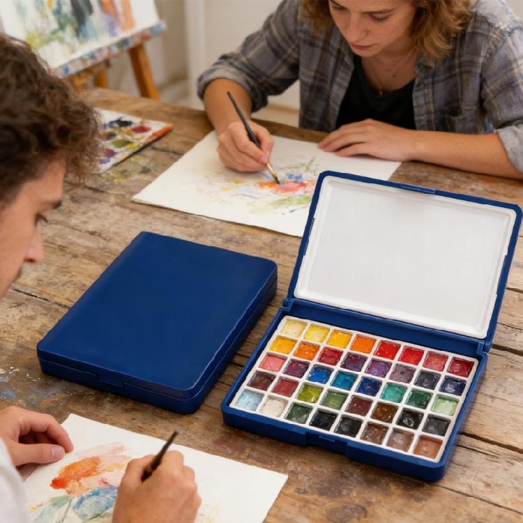 Portable Watercolor Paint Holder Tray with Leakproof Lid 24 Wells Paint Storage Box For Oil Acrylic Watercolor Pigments