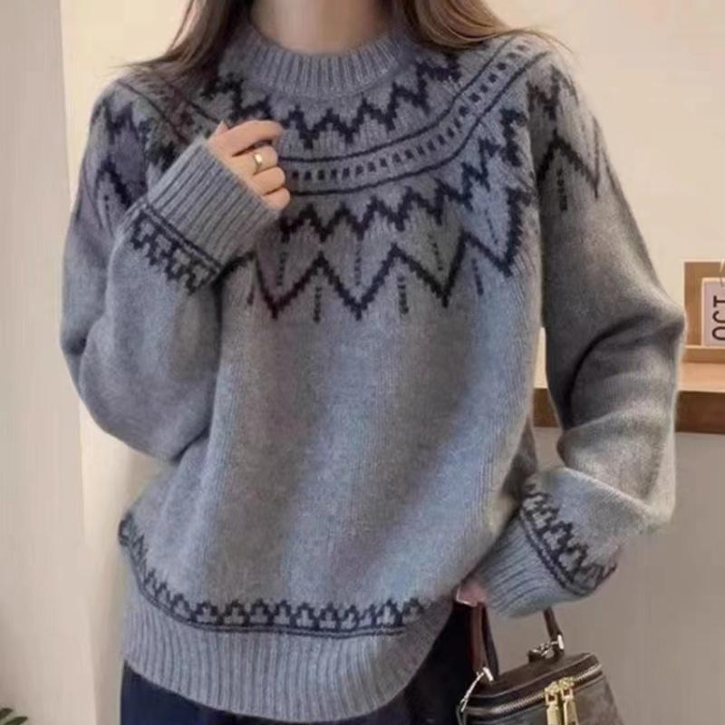 

YYFS Женская мода Повседневный Осень Зима Длинный рукав О-образный вырез свитера Size: One Size серый