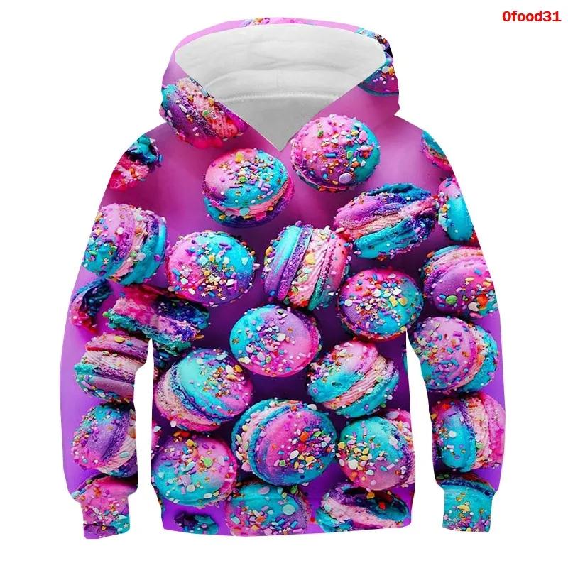 Frühling Herbst Popcorn Hoodies Kinder Macaron Print Jungen Mädchen Trainingsanzug Pommes Süßigkeiten Lustige Kleidung Obst 3D Druck Pullover Kinder Sweatshirts