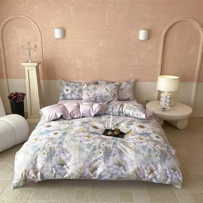 100% Egyptian Cotton Bedding Set 800TC Duvet Cover Set with Bed Sheet and Pillowcase, Vintage Oil Printing Style, Luxury Sheets