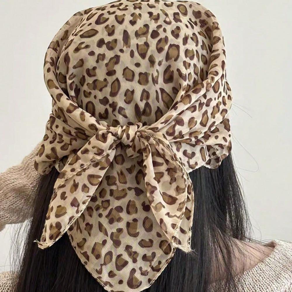 Leopard Print Headband Satin Hair Scarf for Women Retro Neckerchief Women