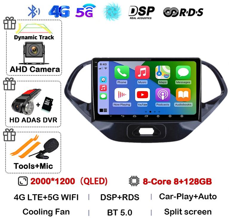 Android 14 Carplay Auto WIFI+4G Car Radio For Ford Figo 2015 2016 2017 2018 Multimedia Stereo Video Player GPS 360 Camera Audio