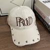 Punk Rivet Baseball Cap Unisex PROD Letter Embroidery Distressed Washed Cotton Retro Streetwear Adjustable Dad Hat for Women Men