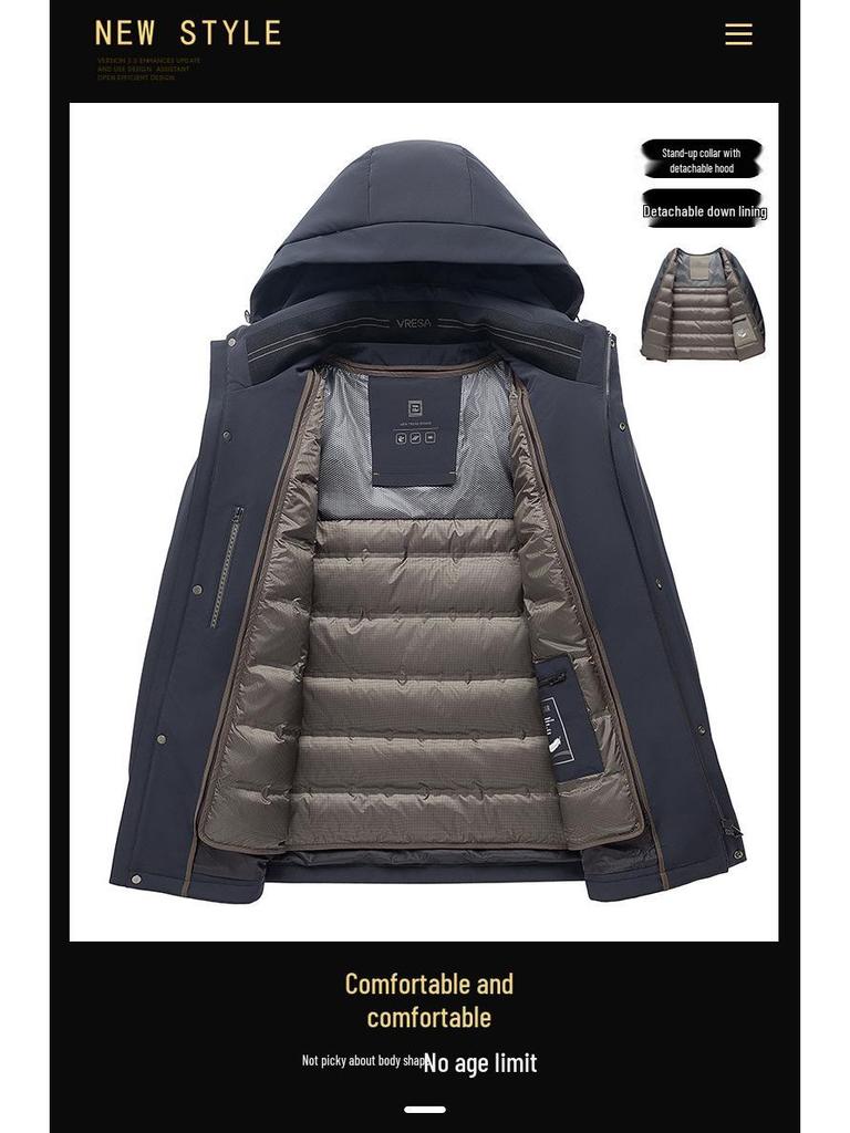Men's 2025 Winter Mid-Length Down Jacket - High-End, Thickened White Duck Down, Business Casual Style