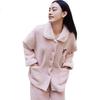 Women's Pajama Set Coral Fleece Anti-Static Thickened Long Sleeve Long Pants Homewear with Lapel Collar
