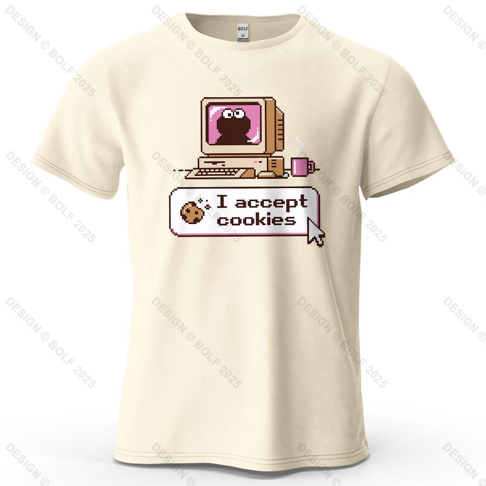 

I Accept Cookies Playful Printed Men s T-Shirt 100% Cotton Oversized Retro Graphic Tees for Women Tops Tees Streetwear 4XL
