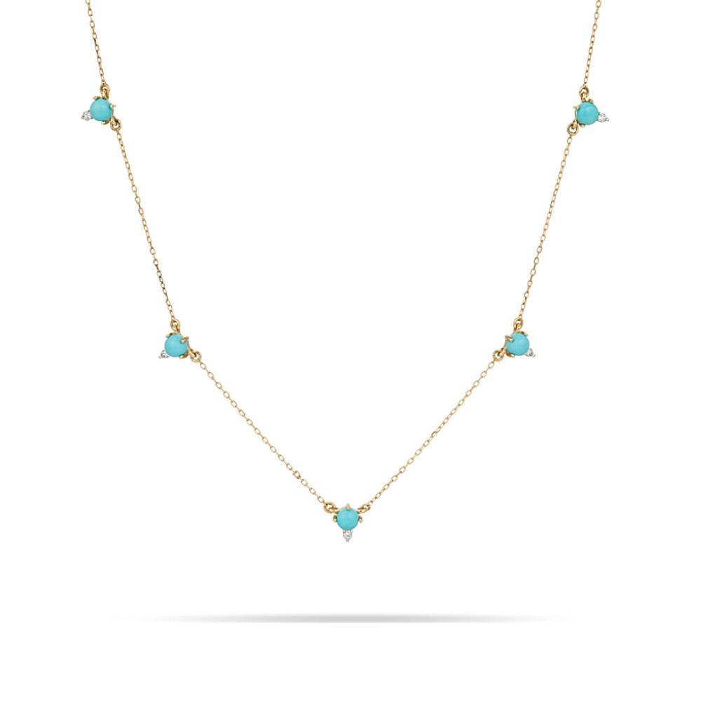 Fashion S925 Sterling Silver Simple Inlaid 5 Claws Inlaid Turquoise High-End Textured Necklace Collarbone Chain