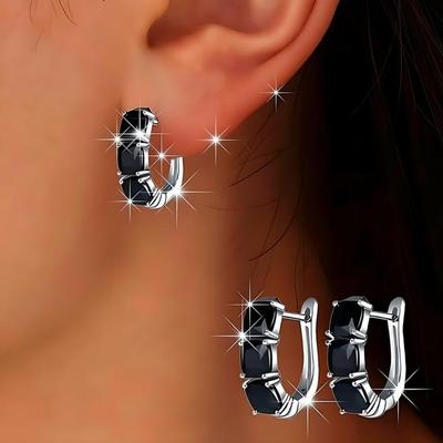 Black Stone Hoop Earrings for Women Hoop Ear Jewelry