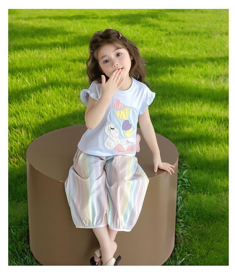 2026 Summer Kids' Cartoon T-shirt & Mosquito-Repellent Pants Set for Girls