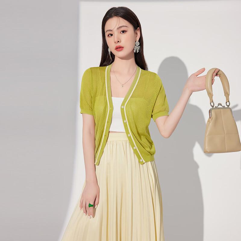 Sanpowa Women s V-Neck Short Sleeve Hollow Knit Cardigan