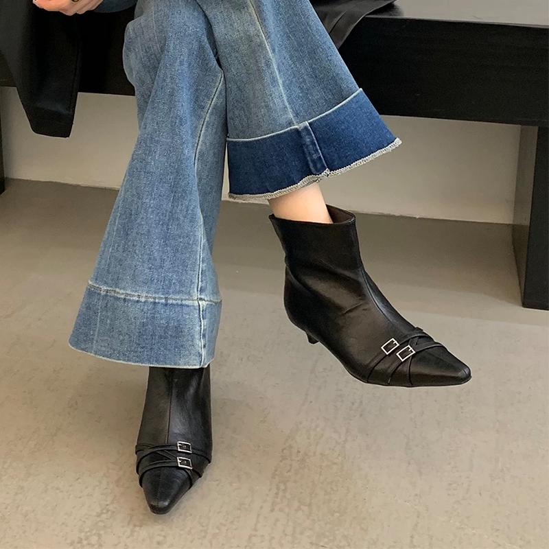 Pointed Toe Women'S Boots Fashion Heels Shoes  Luxury Winter Boots New Pumps Buckle Party Elegant Chelsea Mujer De Botas