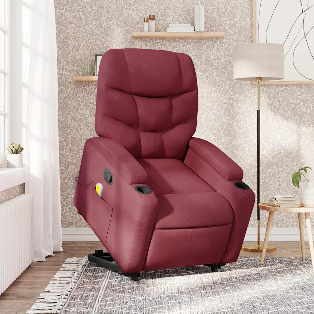 Recliner Chair with Lift Function Wine Red Fabric