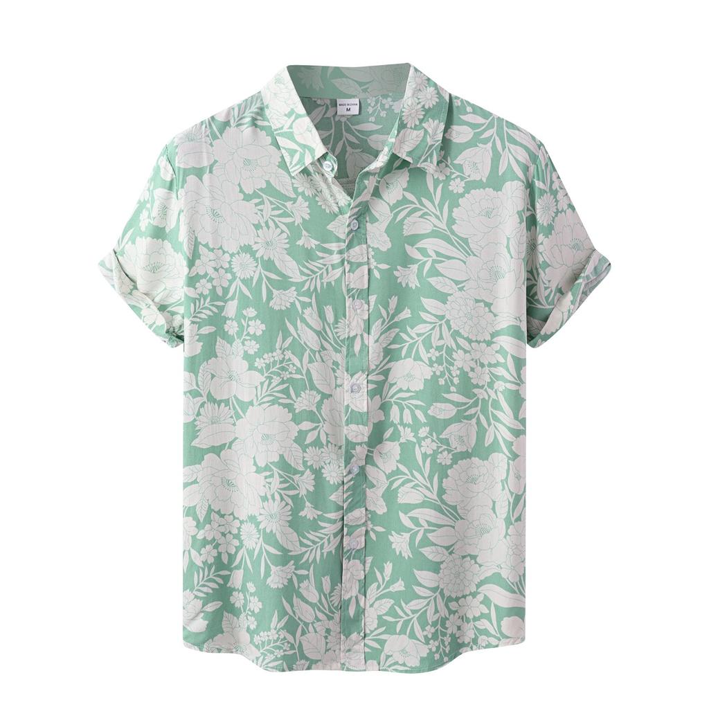 Herr sommar Casual Blommönster Design Hawaiian Style Kortärmad Beach Vacation Shirt