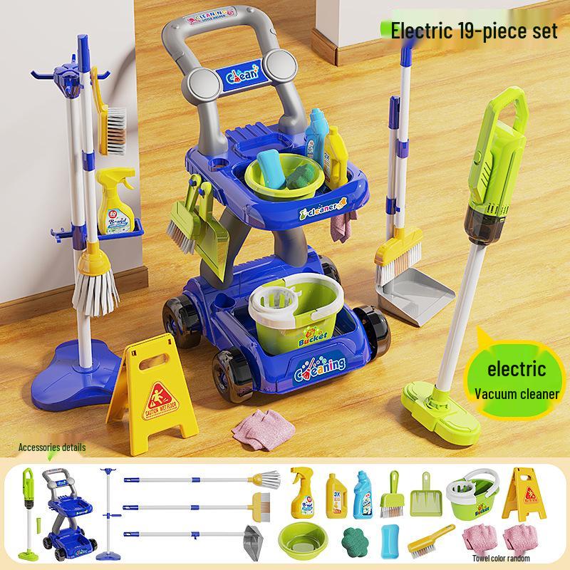 Kids' Cleaning Trolley Set: Pretend Play Vacuum, Broom, Mop & Hygiene Tools