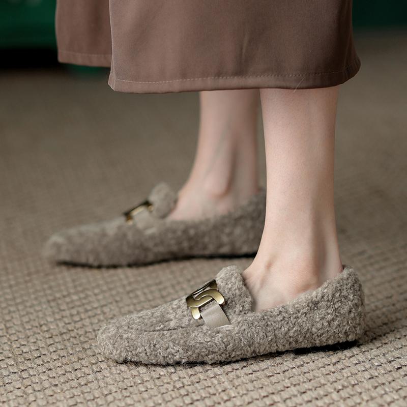 Fashion 2024 New Women Ballet Flat Shoes for Women Round Toe Chunky Heel Shoes Retro Low Heel Shoes Keep Warm Flats
