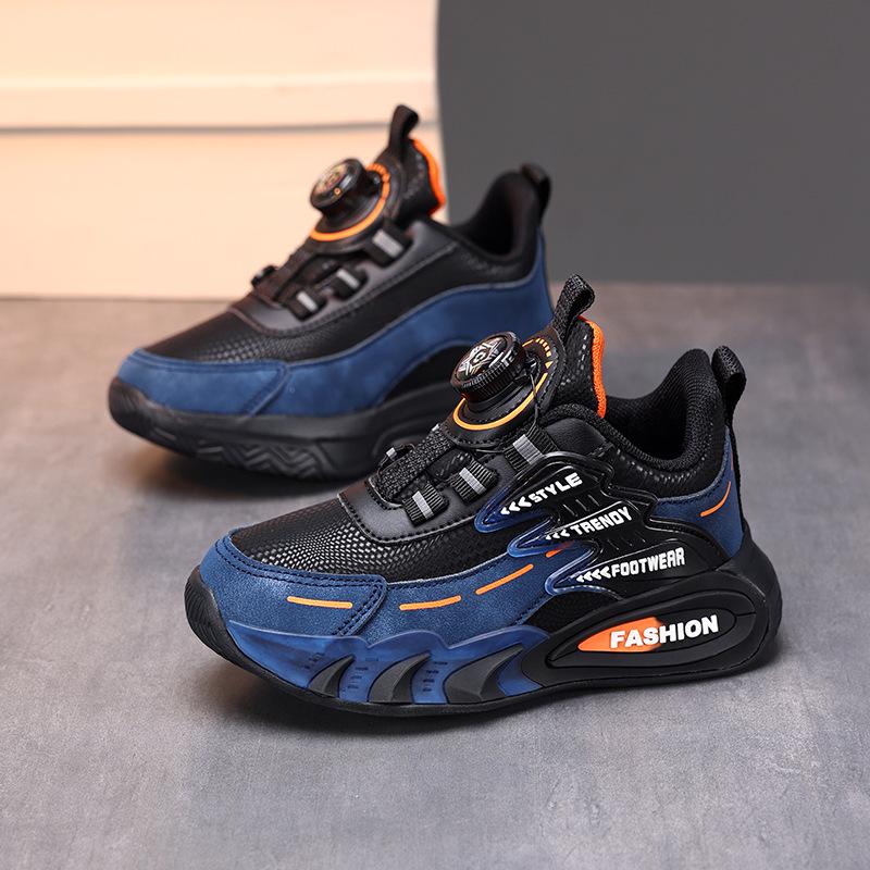 

Детская водонепроницаемая кожаная спортивная обувь с амортизацией и поворотной пряжкой - мягкая подошва для бега осенью/зимой 37