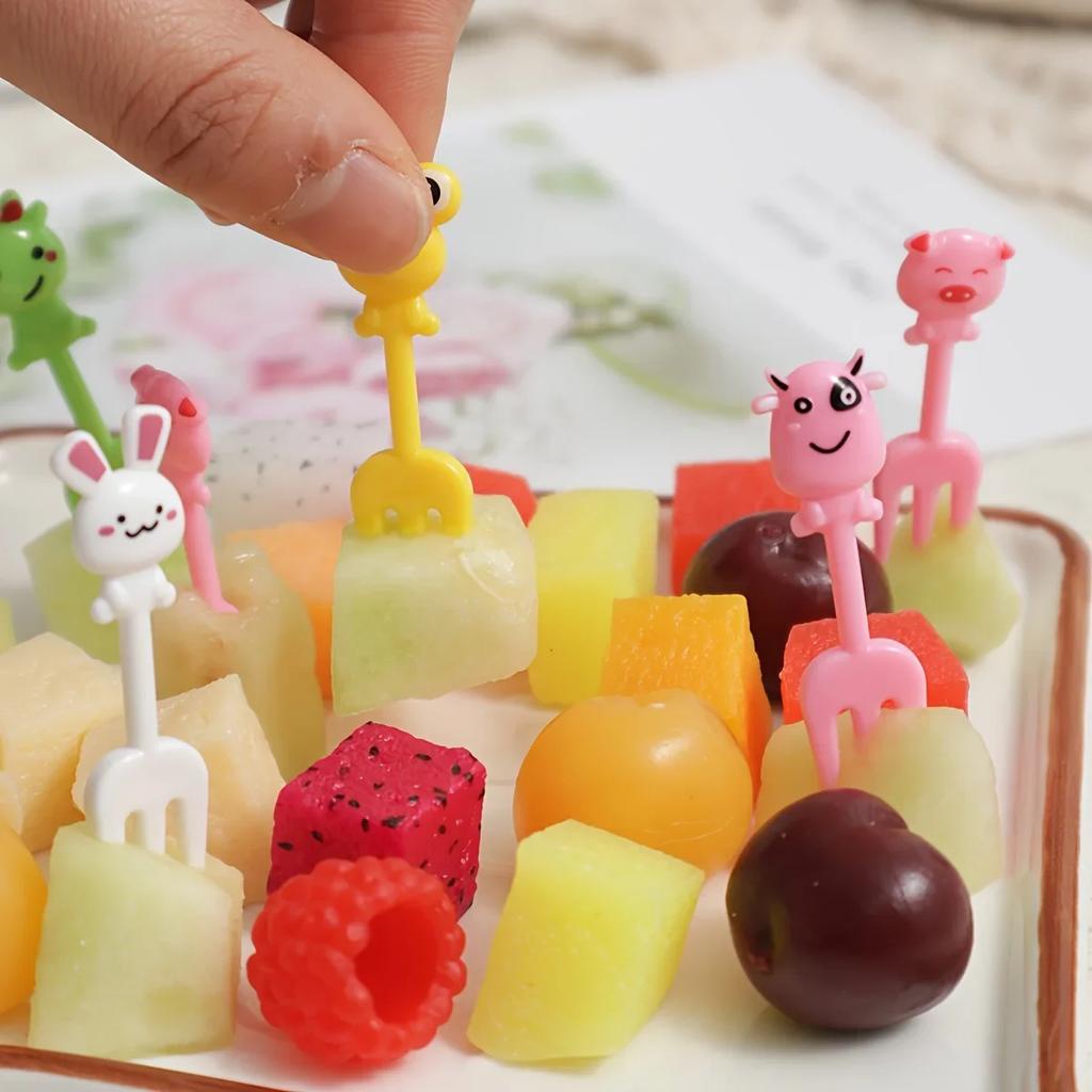10pcs-Animal Fruit Fork Food Grade Plastic Mini Cartoon Kids Cake Fruit Toothpick Bento Lunch Bento Accessories Party Decoration