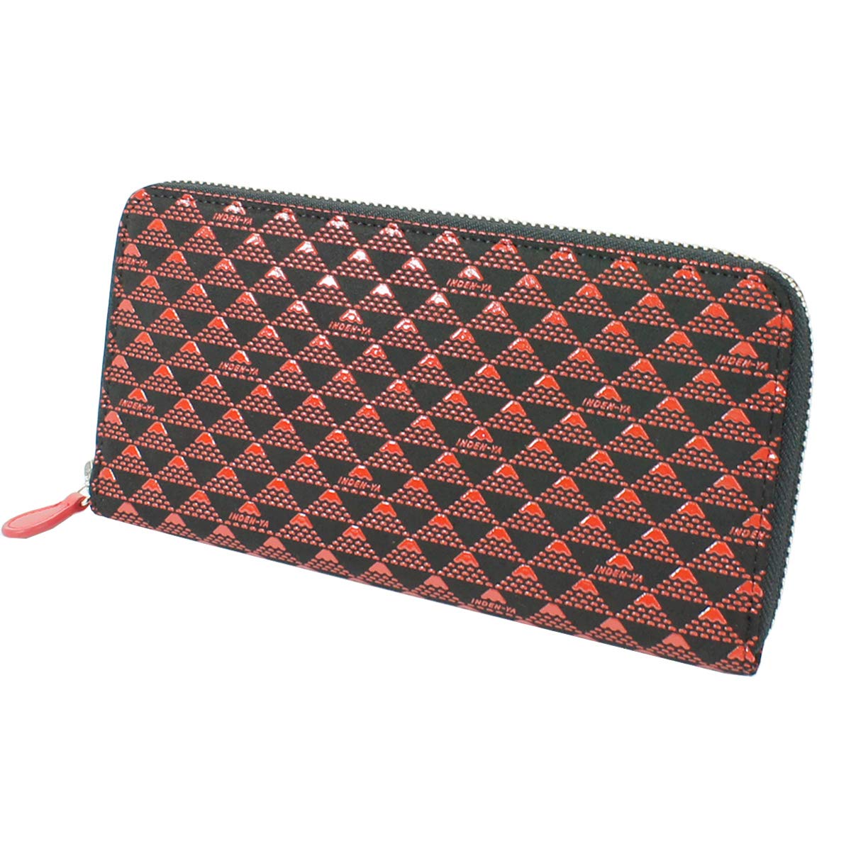

Inden Long Wallet Round Zipper Deerskin Takane Fuji Pattern Black x Red Lacquer [Indenya] Mt. 2810-21