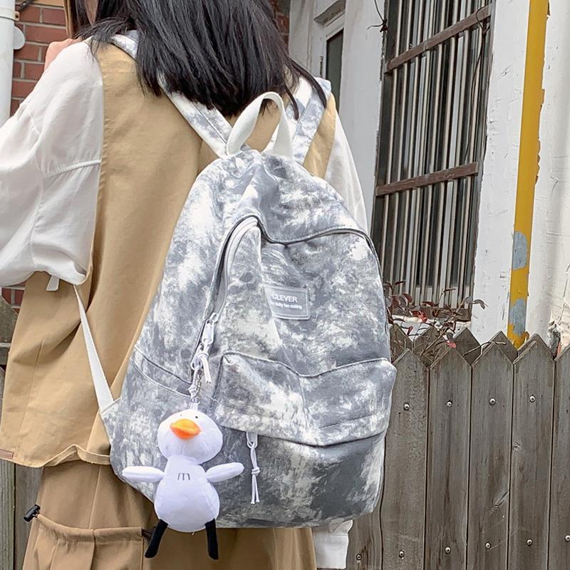IELGY Schoolbag Female Korean Retro Tie-dye Rucksack Ins Japanese Wild Backpack