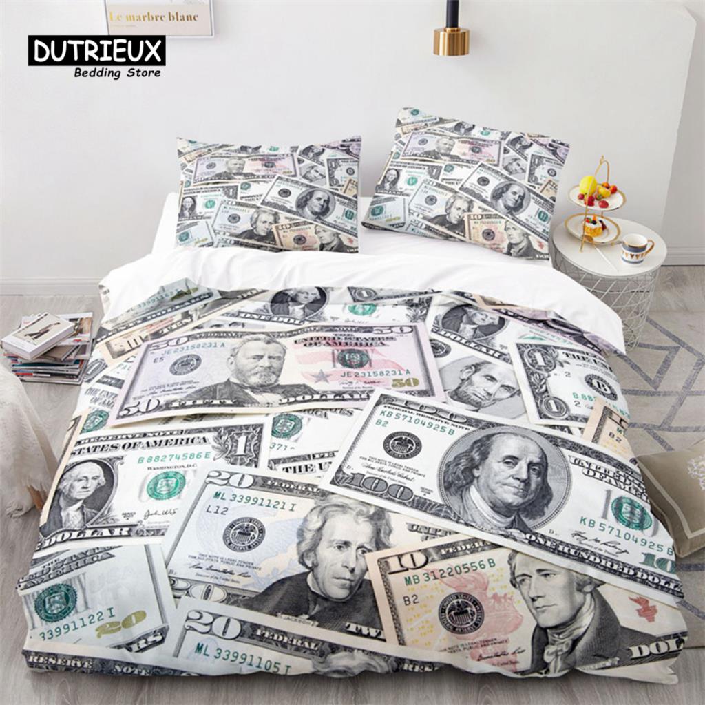 Money Bedding Set Microfiber Dollar Bills of United States Print Duvet Cover Twin King Queen Size For Kids Adults Bedroom Decor