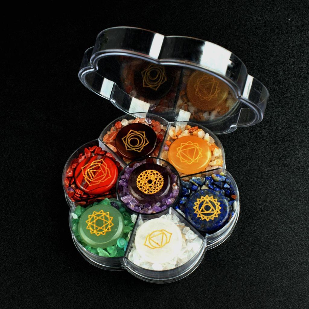 Seven-Color Crystal Agate Jade Chakra Plum Blossom Gift Set Ornament Craft