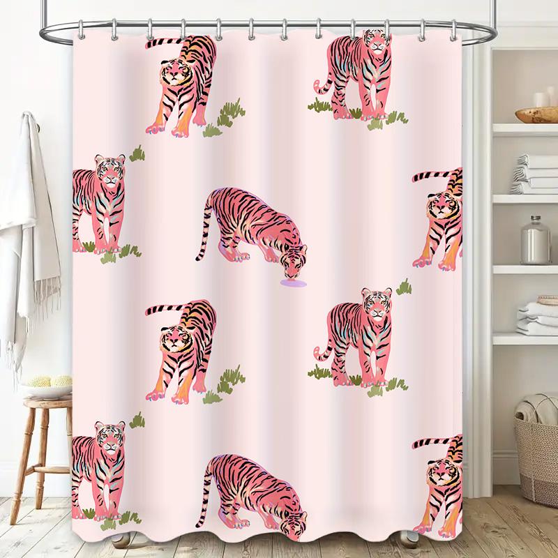 Tierprint Duschvorhang Rosa Tigerstreifen Muster Für Badezimmer Dekoration Polyesterstoff Schrumpffest Waschbar