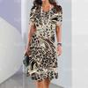 2024 Yeni Kadın Elbiseleri Leopar Desenli Zarif ve Güzel Midi Elbiseler Büyük Beden Kadın Kısa Kollu Elbise Yaz Tasarımı
