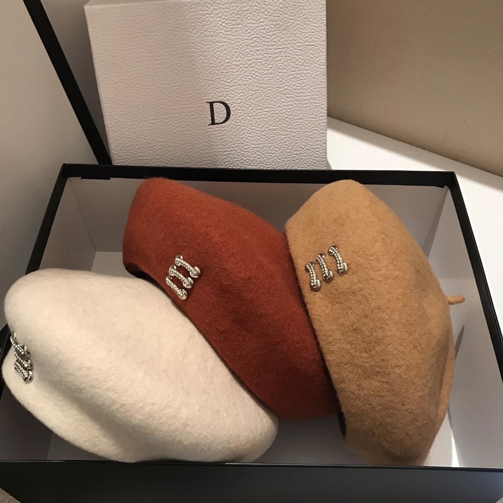 Autumn and Winter Woolen Beret Outdoor Warmth Simple Rhinestone Painter Hat Star Style Girlish Octagonal Hat Tide