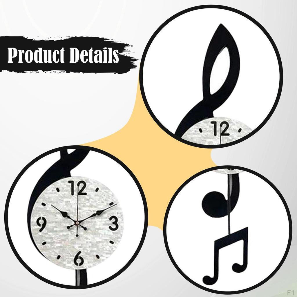 Music Note Wall Clock Arabic Numerals Acrylic Art Hanging for Bathroom Kitchen Bar