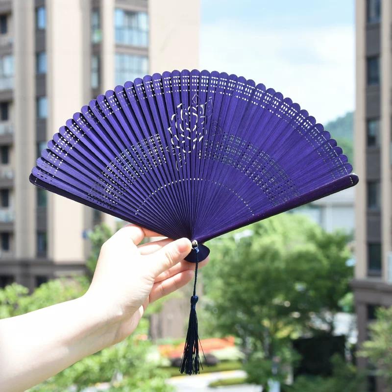 Dream Lotus Mini Japanese-Style Handheld Full Bamboo Fan Hanfu Classical Dance Qipao Portable Folding Fan Girl Group Folding Fan