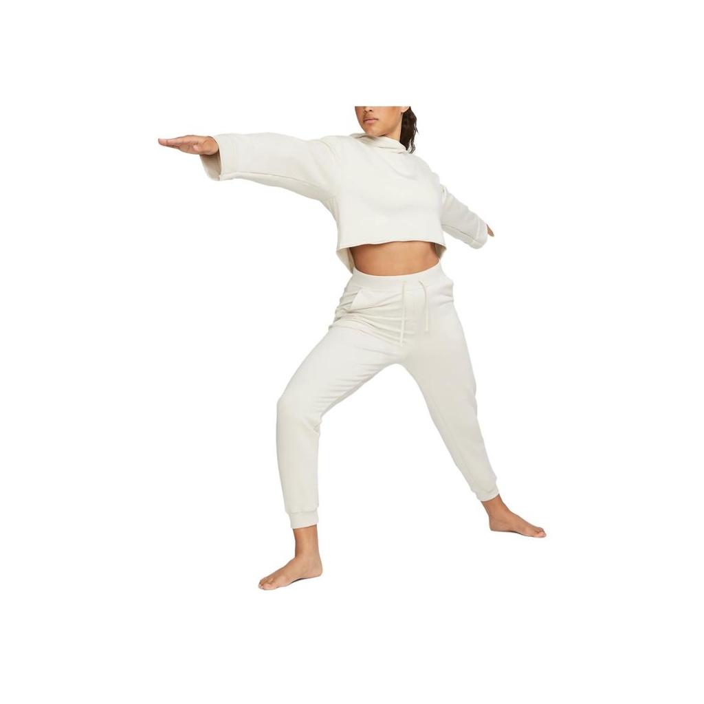 Nike 7/8 Fleece Joggers Solid Color High Waist Drawstring Cuffed Loose Knit Sports Pants Women Joggers White DN0936-105