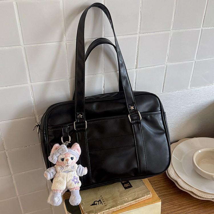 

Японская студенческая сумка-тоут, портативная сумка из ПУ на одно плечо, сумка для учебы и поездок, однотонный рюкзак для документов чёрный