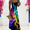 Women Plus Size Scoop Neck Strappy Sleeveless Colorful Printed A Line Maxi Dress