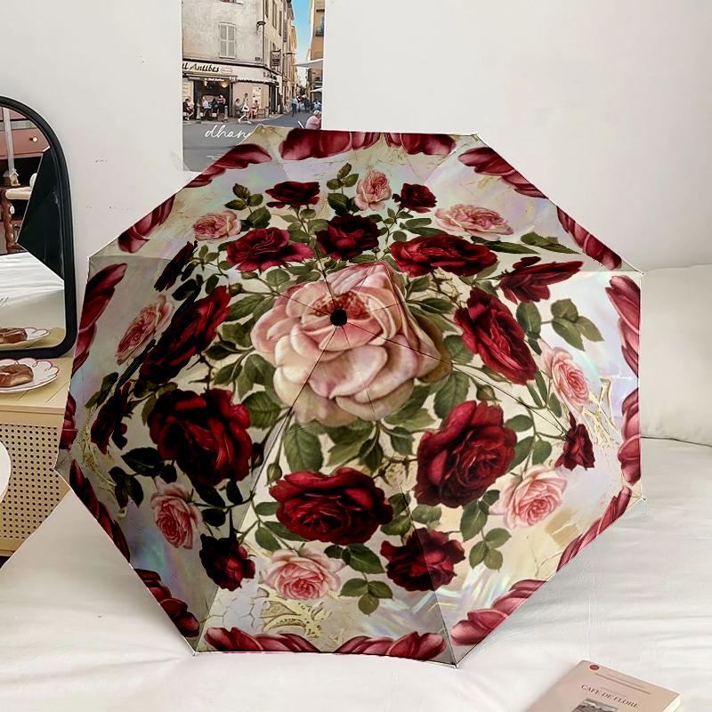 Blue Rose Mandala Umbrella 8-Frame for Travel, camping, Casual Lightweight Portable Umbrella, Essential for every family Holidays Gift