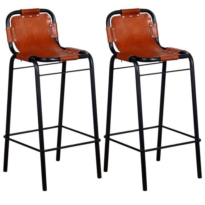Tabourets de bar - vidaXL - Cuir véritable - Marron - Lot de 2 - Style industriel