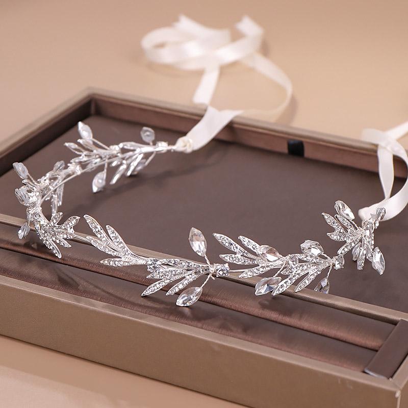 Silver Color Crystal Headband And Crown Wedding Hair Accessories Leaf Rhinestone Wedding Headband Hair Band Bride Female Tiara