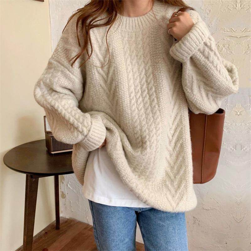 YYFS Women's Fashion Casual Fall Winter Solid Color Print Long Sleeve O-Neck Tops Women's Clothing Woolen Knitwear Sweaters