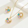 Female Niche Simple Sensen-tied Earrings Necklace Set Inlaid Gemstone Geometric Irregular Design Copper Link Chain Jewelry Set
