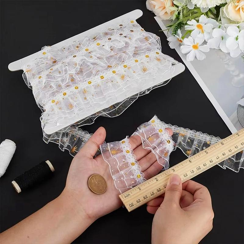 1Roll Handmade Gift Wrapping Lace DIY Pleated Delicate Double Layered Clothing Embellishment Organza Shine Sequined 4.5CM