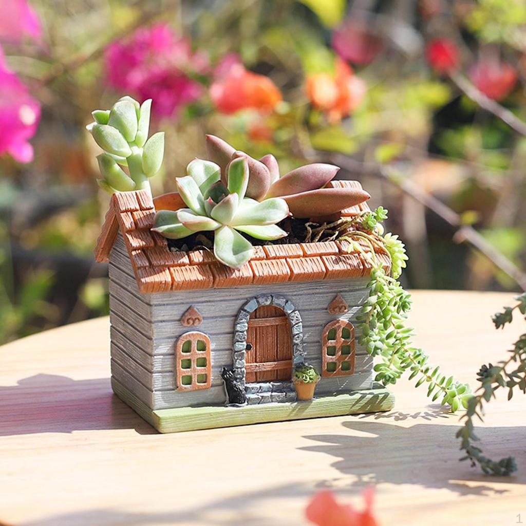 Chinese House Flowerpot Plant Pot Decoration Collection Housewarming Gift Statue with Drainage Hole