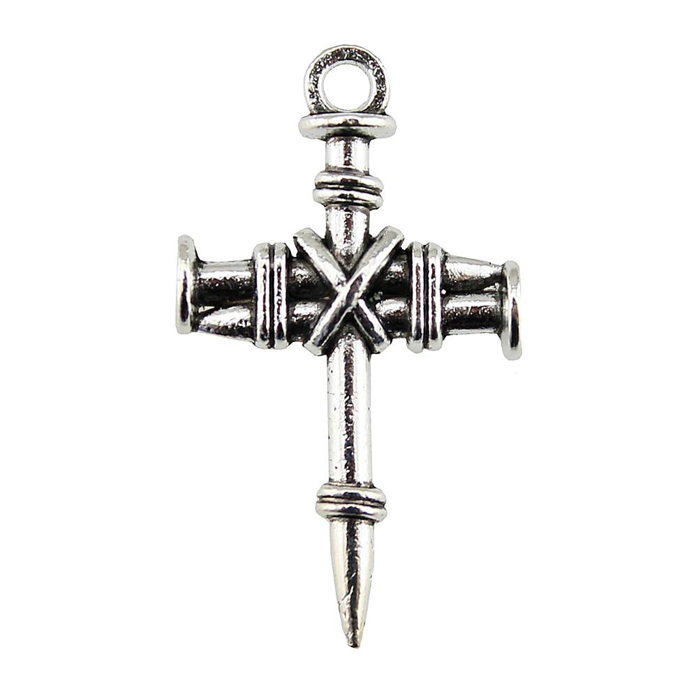 

10шт подвески в форме креста для ногтей античное серебро цвет цинковый сплав 34х20мм