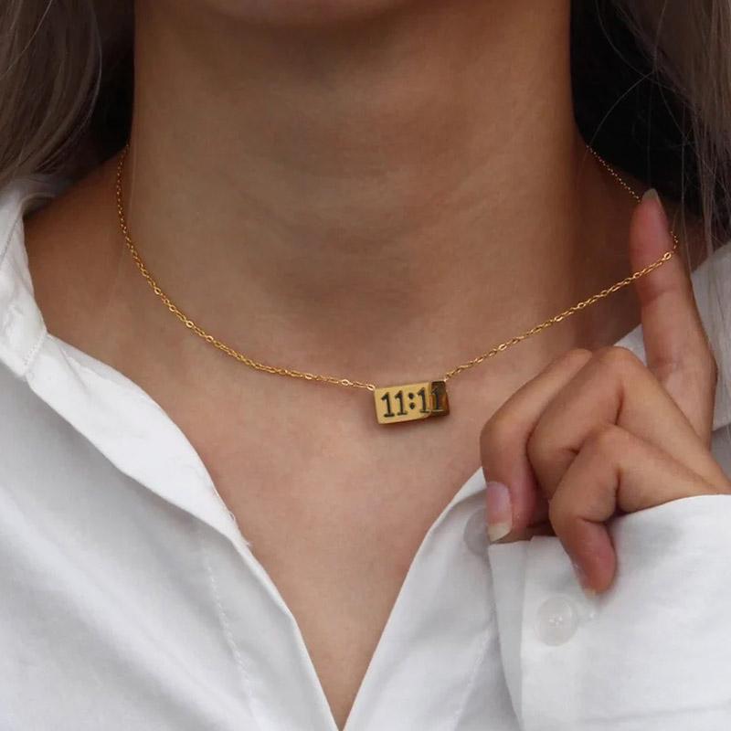 Lucky Rectangle Angel Number 11:11 Necklaces For Women Stainless Steel 1111 Choker Necklace Birthday  Jewelry Wish Gift