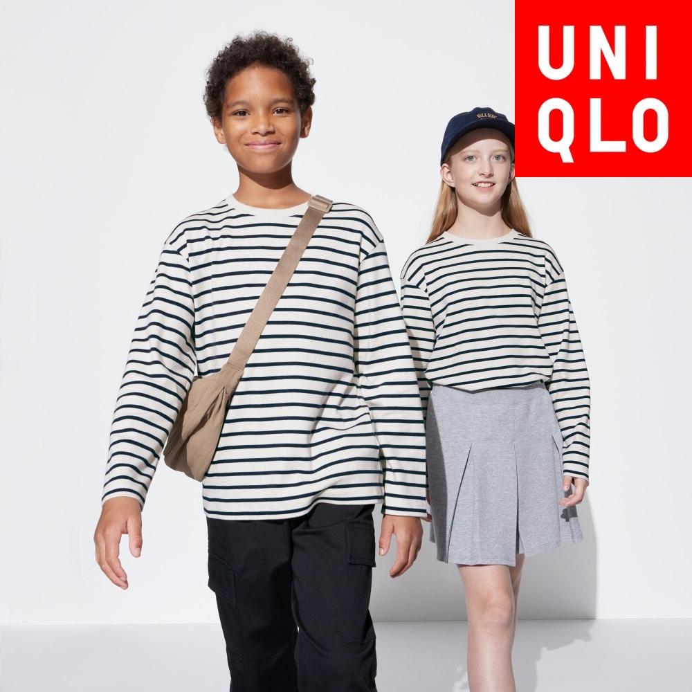 

UNIQLO KIDS Мягкая футболка с круглым вырезом и длинными рукавами с каймой