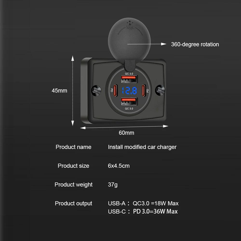 Wall Mount Charger Adapter, 2-4 Ports USB Outlet, QC 22.5W PD 30W Type-C Quick Charge, QC3.0 Panel, Bus, ATV, Truck