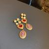 Pre-Owned Floral Geometric Rhinestone Jewelry Set with Clavicle Necklace & Earrings In Turquoise and Pearl Tones