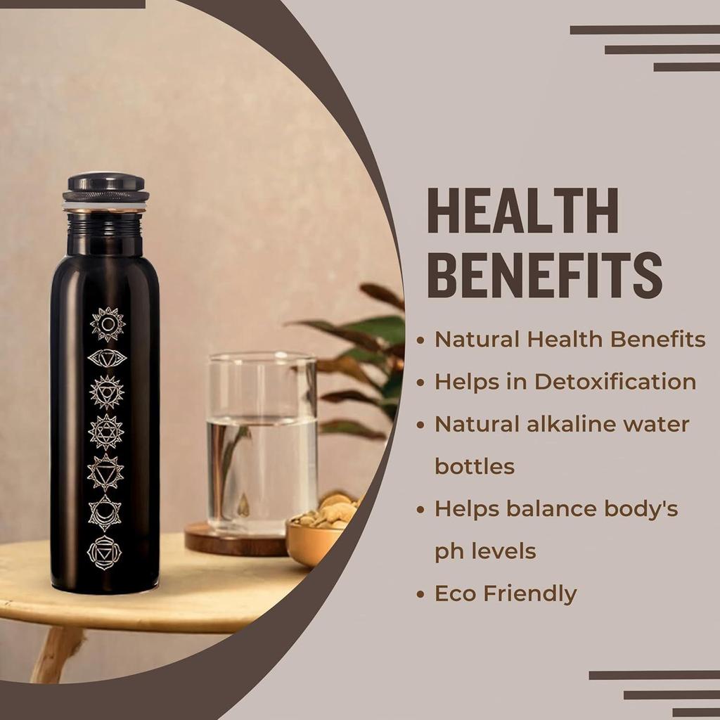 Copper Water Bottle 1 Ltr | Copper Water Bottle with Glass Set | Meena Work | 100% Pure | Leak-Proof | 2 Water Glass 300ml Each |