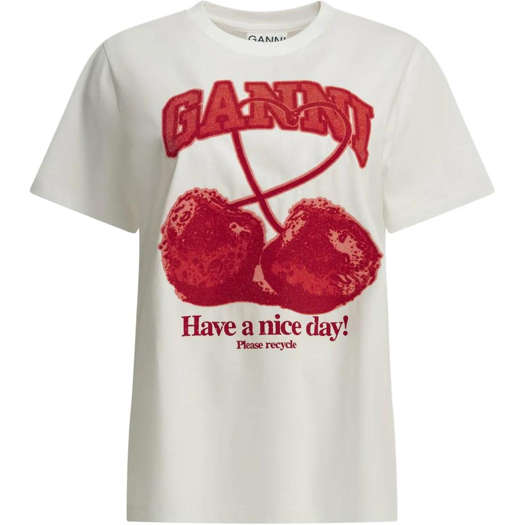 Ganni Patterned Print Round Neck Short Sleeve Letter T-Shirt Women tops A1050247